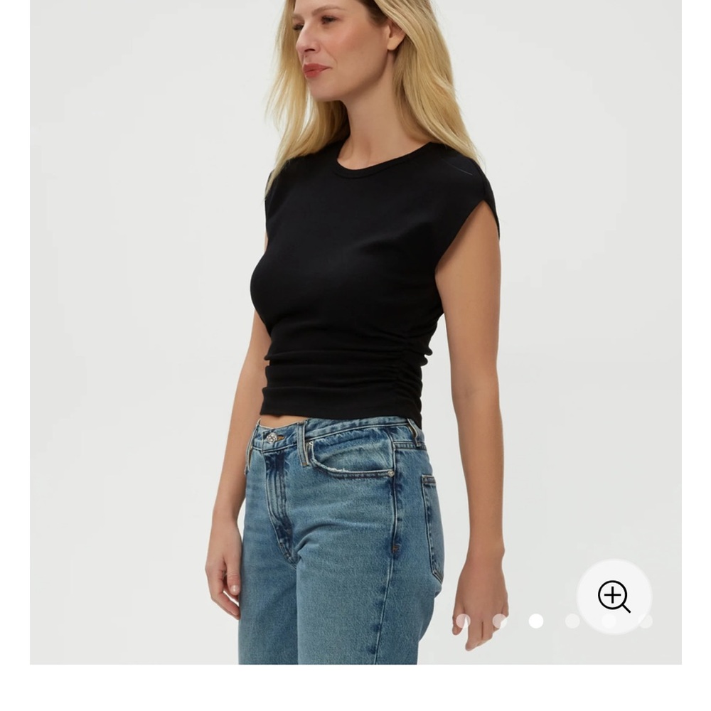 Michael Stars Black Joni Power shoulder Short Sleeve Top